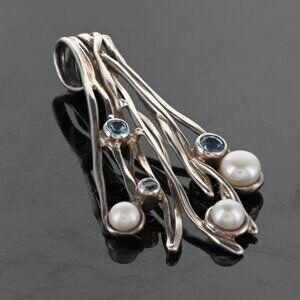 Vintage Fine Sterling silver Hagit Gorali ISRAEL Pendant w/blue Topaz & Pearls